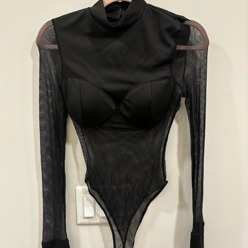 Black Mesh Long Sleeve Bodysuit